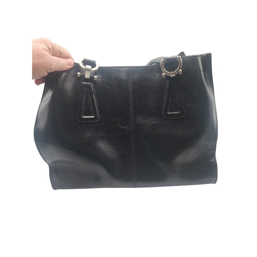 Liz Claiborne Black Faux Leather Multi Compartment Shoulder Bag Tote LC.1441.P
